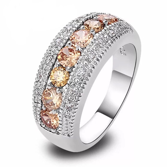 Jewelry - 925 Sterling Silver Morganite Zircon Wedding Band